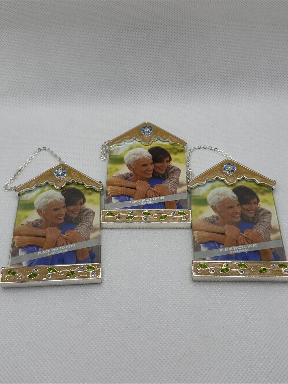3 Hallmark Hanging Photo picture Frames mini enamel rhinestones bling family VTG